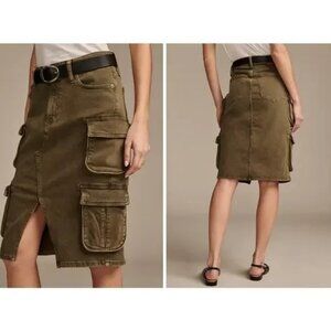 Lucky Brand Olive Green Cargo Pencil Skirt 00/24 Utility Pockets New Front Slit